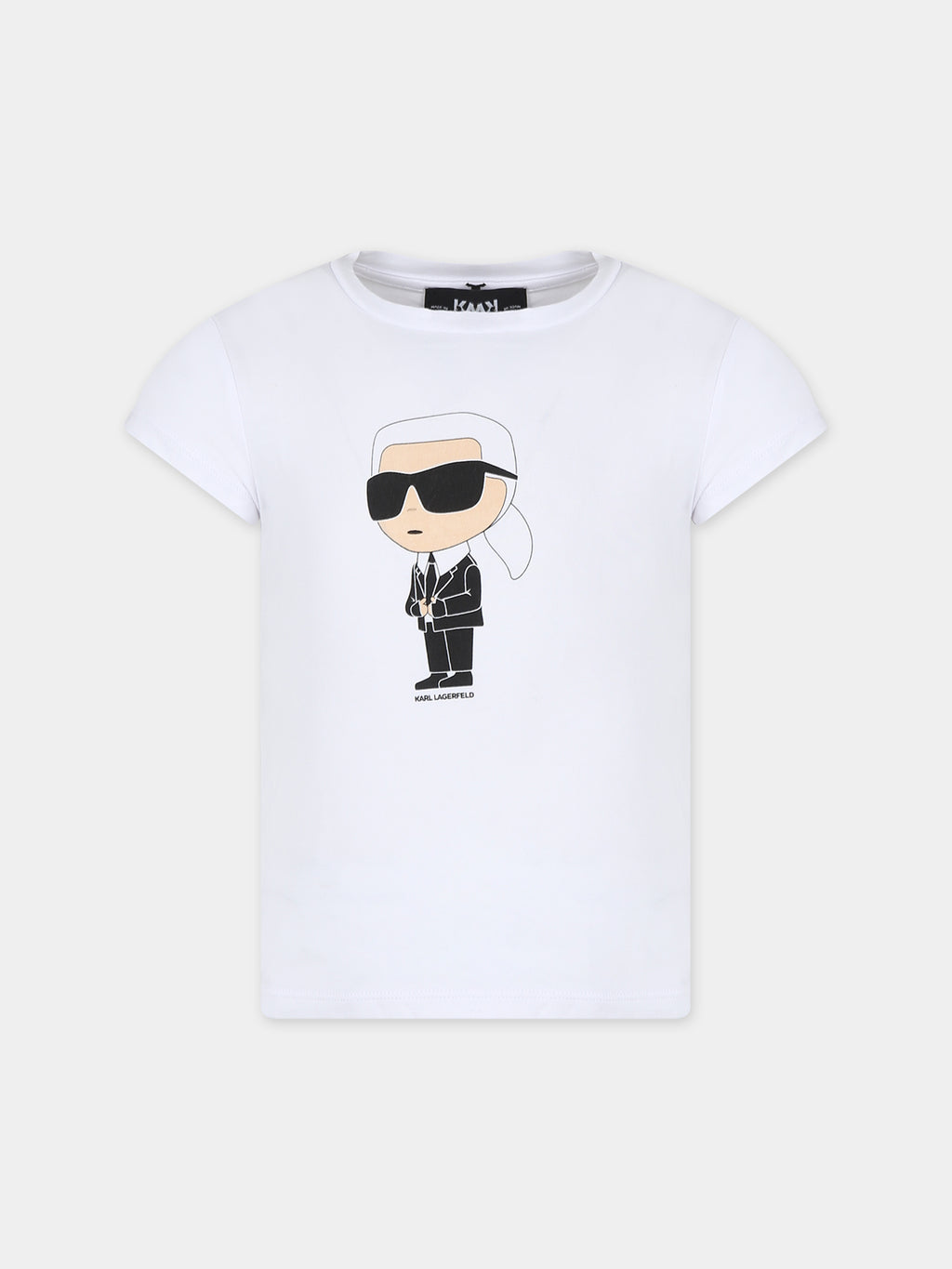 White t-shirt for girl with Karl Lagerfeld print and logo